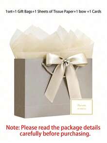 4pcs Champagne & Silver Gray Gift Bag Set, Including 1 Gift Bag, 1 Tissue Paper, 1 Bow, 1 Card, 3 Sizes With Ribbons, Suitable For Wedding, Birthday, Party, Thanksgiving, Anniversary, Valentine's Day, Celebration Occasions - Multicolor - View 8