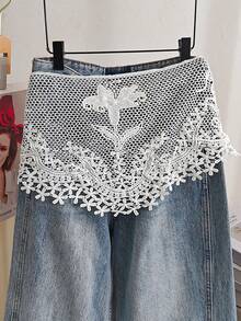 1pc White Floral Lace Triangle Waist Scarf Y2K Layered Hip Apron Jeans Tie Waistband - Multicolor - View 4