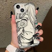 Funda para teléfono: Carcasa de TPU suave con arte lineal de anime Rezes para 17 17e 16e 16 15 14 13 12 11 Pro XR XS X 8 Plus - Colores mezclados - Ver 2