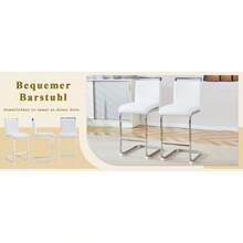 Juego de 2 taburetes de bar de estilo nórdico / Juego de 2 taburetes de bar de PU / Diseño único y construcción estable / Capacidad de carga de 120 kg / Adecuado para comedor, cocina y patio - Blanco + Plata - Ver 7