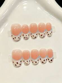 10 Peças Unhas Postiças Curtas e Redondas Feitas à Mão para Festa e Uso Diário, Unhas Brancas, Pontas de Unhas Postiças com Estampa de Leopardo Francês, Brilhantes, para Usar 10 Peças Unhas Postiças Feitas à Mão Y2K, Unhas de Verão, Adequadas para Meninas e Mulheres em Festivais, Festas e Uso Diário - Branco - Visão 11