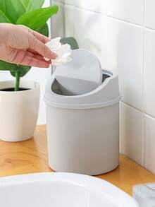 Mini Trash Can With Twist Lid Design To Prevent Odor Leakage Small Desktop Garbage Can For Bathroom Home Coffee Office Minimalist Style Dressing Table Trash Can Storing Fruit Peels And Paper Scraps To Keep Desk Tidy For Women - A - View 6