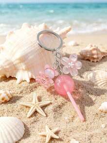 Cute Pink Lollipop Keychain With Acrylic 3D Transparent Bear And Flower Pendant, Kawaii Resin Keyring, Women/Girls Beautiful Key Ring, Round Lollipop Shaped Alloy Keychain, Daily Use, Mini Fashion Wallet Accessory, Can Decorate Phone, Bag, Backpack, Keys, Pants And Handbag, Perfect Small Gift For Mother's Day/Teacher's Day/Birthday/Valentine's Day/Summer, Lightweight Metal Key Ring With Lollipop And "Sweet" Candy Pendant - Multicolor - View 8