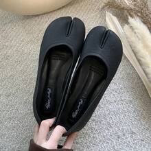 Tabi -zapatos planos de piel de microfibra para mujer, zapatillas cómodas con punta dividida, mocasines de fondo suave, lisos - marrón3 - Ver 12
