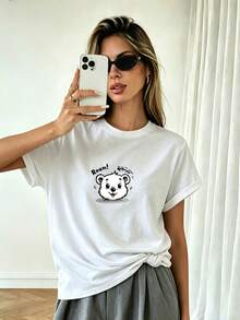 2026 Maija2026 MaijaA Short-Sleeved T-Shirt With A Round Neck And Print, With An Elegant Pleated Design, In A Modern, Casual And Simple Style, Perfect For Everyday Outdoor Wear. - 黑色 - 查看 2