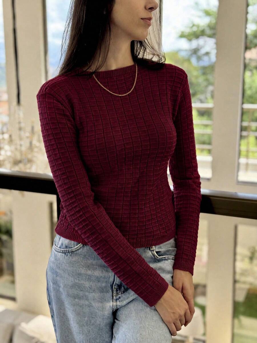 Long-Sleeved Modal Knit Blouse For Cold/Warm Winter. - Color caoba - Ver 1