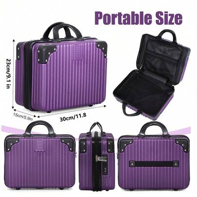 1PC 14 Inch Hand Luggage Suitcase Women Fashion Makeup Box Small Travel Combination Lock Storage Perfect Gift Portable Cosmetic Organizer Case Lightweight Durable