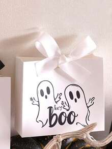 10 piezas/1 pieza Bolsas de regalo de papel con tema de Halloween "Hey Boo", bolsas de regalo con patrón de fantasmas, adecuadas para fiestas de Halloween, eventos temáticos, truco o , fiestas de disfraces y reuniones con temática vintage - Talla única - Ver 6