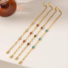 1pc Summer INS Style Luxury Minimalist Colorful Stone Stainless Steel Bracelet For Women, Daily Beach Vacation Casual Wear - Gold - View 2