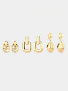 Ashenrae 3 Pairs Fashion Stainless Steel Women's Large Personalized Style Jewelry - Yellow Gold - View 1