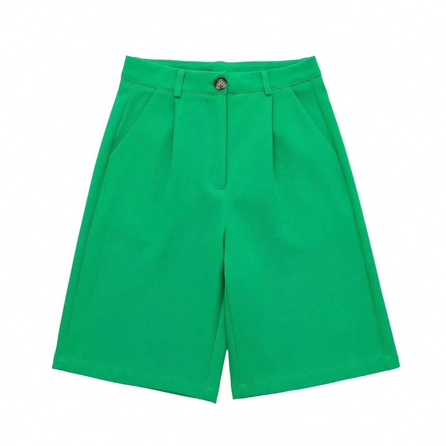 Pantalones de Traje para Mujer, Estilo Casual Europeo y Americano, Color Sólido, Corte Holgado, Moda Sencilla, Novedad 2026 - Verde - Ver 1