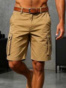 Men's Casual Elastic Waist Shorts, Street Style, Summer - Khaki - View 3
