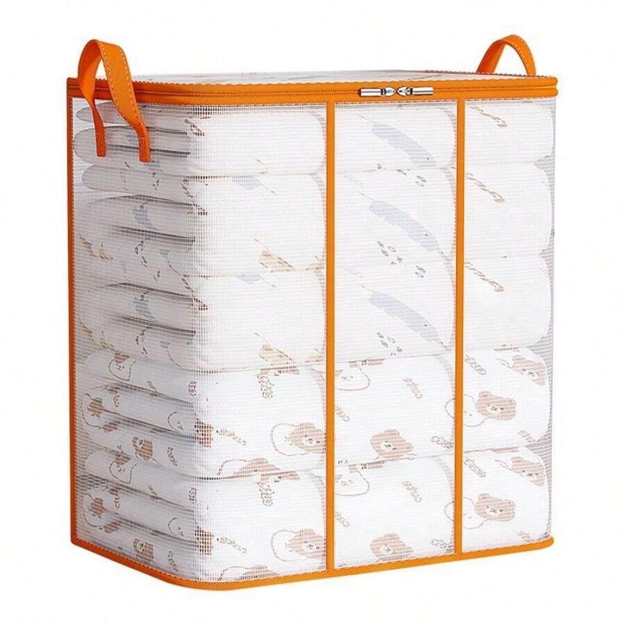 1pc Large Capacity Bedding Storage Bag, Transparent Storage Bag With Reinforced Handle, Suitable For Clothes And Bedding, Waterproof Material - Clear - View 1