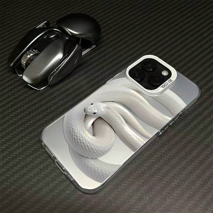 Coiling White Snake Phone Case Suitable For Apple 14 Pro Max,  15 Pro, Advanced 16 Pro, 17 New - 彩銀殼-白色-盤旋大白蛇 - 查看 1