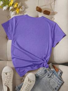 SHENDY VENDY Women's T-Shirt 100% Cotton, Short Sleeve, Round Neck, Soft And Comfortable T-Shirt, Minimalist Heart Print - 紫色 - 查看 2