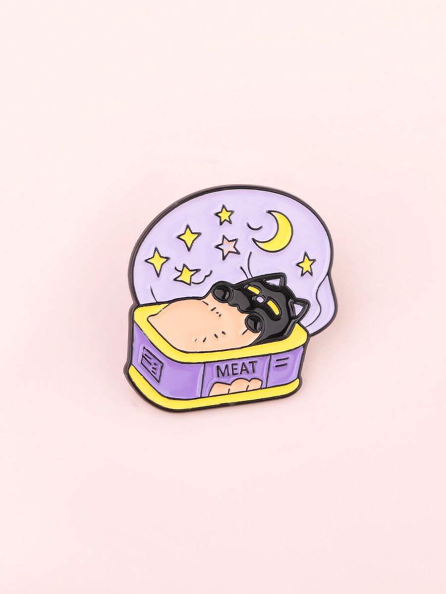 Good Night Sleep Well 黑貓圖案胸針，創意包包與衣物裝飾徽章