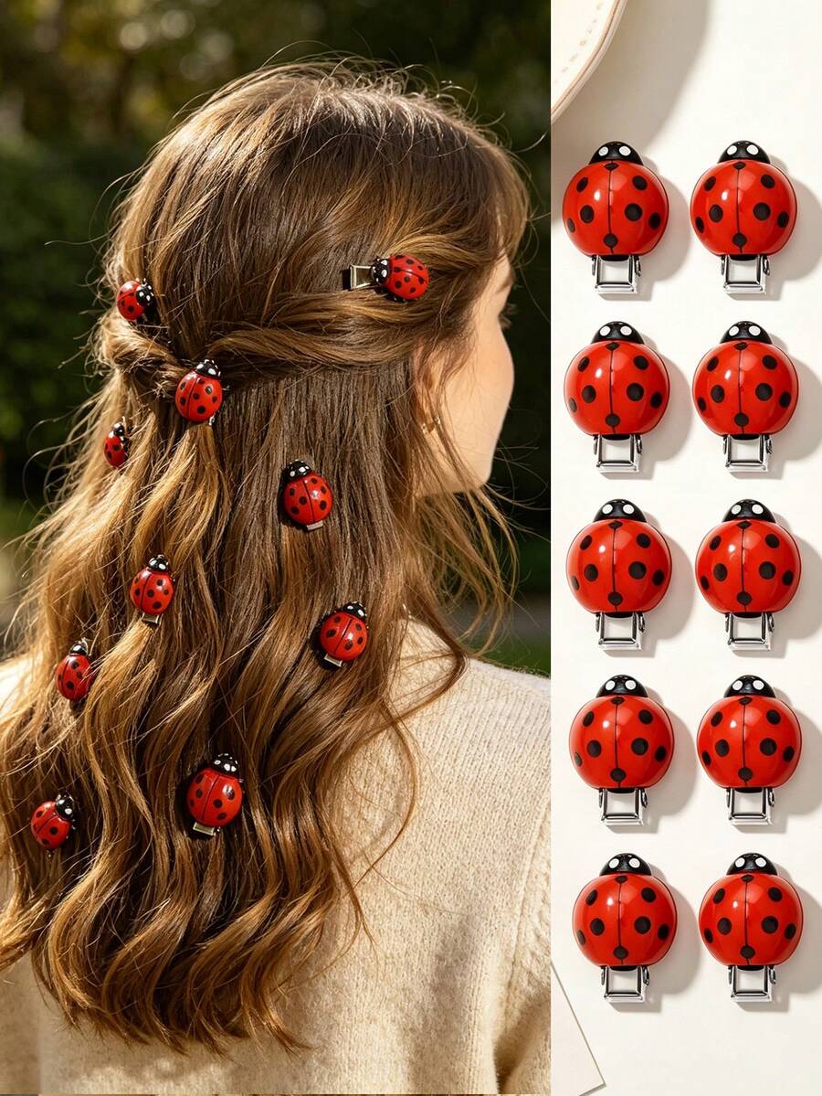 10pcs/20pcs Ladybug Hair Clips, Red Hair Clips, Animal Shaped HairClips, Suitable For Girl, Insect Hair Clips, Back To School HairAccessoriesno - Multicolor - View 1