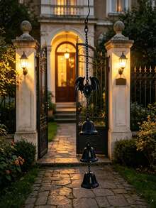 Large Gothic Style Bell, Metal Rotating Hook Material, Witch Bell, Bat Bell Hanging Decoration, Suitable For Holiday Decoration, Pendant Light, Yard, Room, Garden, Patio And Other Scenes. Handmade, Decorative Door Hanging Bell, Suitable For Bohemian Style Home Space (Black) - Black - View 8