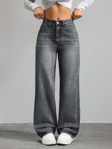 ICON Pantalones vaqueros de pierna recta versátiles de unicolor con bolsillo - Lavado ligero - Ver 1