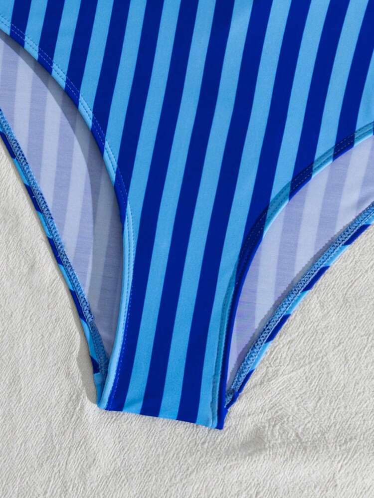 Women's Spring/Summer New Stripe Printed Small Lace Strapless Bikini 2 Pieces Set With Removable Shoulder Straps Vacation Beach - Multicolor - View 6
