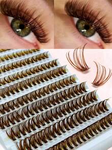 200pcs Brown Cluster False Eyelashes, D Curl Voluminous, Brown Eyelash Extensions, Single Eyelashes, Dense Natural Look, DIY Home Eyelash Extensions - Brown - View 8