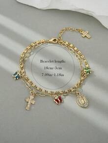Dainty 2-In-1 Religious Jewelry Set, Virgin Mary Guadalupe Necklace & Bracelet With Multicolor Butterfly Charmsv, Baptism Birthday Gift For Ladies - Multicolor - View 9