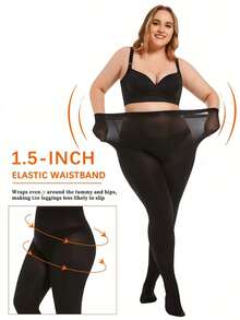 High Elasticity High Waist Opaque Tights, Suitable For Plus Size And Slim, Comfortable Fit For All Body Types, Versatile Base Layer For Autumn And Winter - Black - View 2