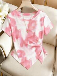 Camiseta de manga corta de cuello redondo a rayas para mujer, versátil y casual para uso diario WERV - Multicolor 9 - Ver 1