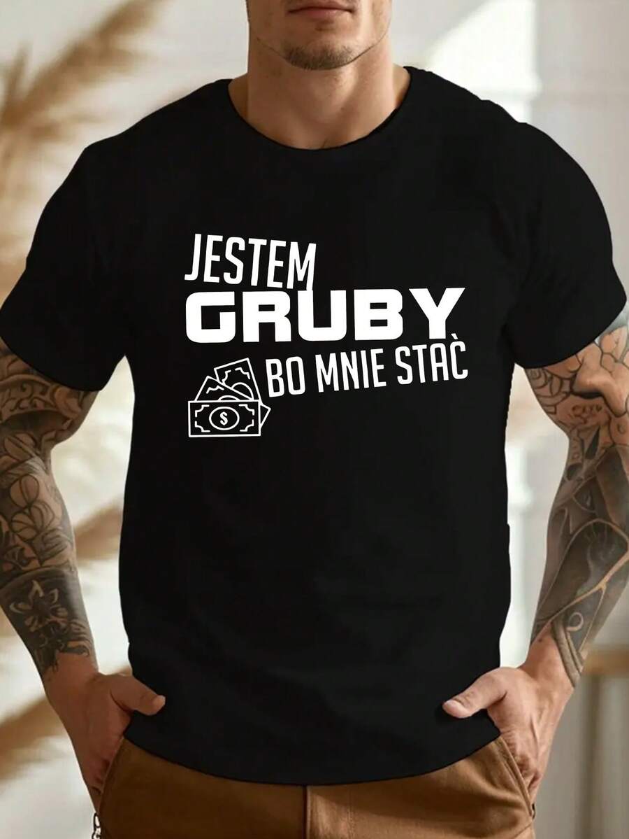 Camiseta de hombre de talla grande con un divertido diseño polaco - Negro - Ver 1