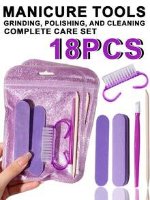 European & American Violet Series Nail Filing & Cleaning & Exfoliating Set, 5 Nail Tool Accessories Per Set, Comprehensive Filing, Cleaning & Exfoliating, Mini & Stylish, Convenient For Travel, Easy For Beginners, Suitable For Nail Art Enthusiasts, Daily Use - Violet Purple - View 7