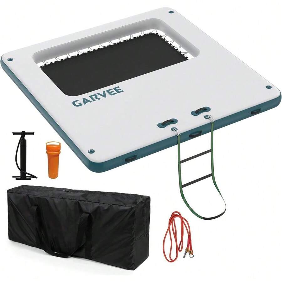 Inflatable Floating Dock,Square Floating Platform With Mesh Swim Area, Multi-People Inflatable Floating Mat With Bag & Detachable Ladder - B - View 1