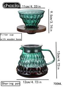 choxila 1pc Gradient Color Glass Pour Over Coffee Pot, 700ml Glass Sharing Coffee Pot With Glass Coffee Filter And Wooden Base, Home Or Office Coffee Pot Set - Green Gradient Sharing Pot - View 11