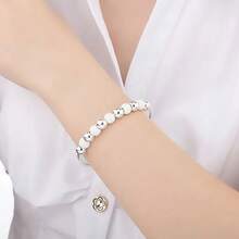 Vòng tay hạt bạc 925 mạ bạc sang trọng cho nữ, trang sức thời trang dự tiệc cưới, thiết kế điều chỉnh kéo-đẩy - Bạc - Xem 3