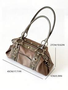 Sac à main vintage Y2K Hot Girl rétro grande capacité style design de niche mode haut de gamme sac à bandoulière sac fourre-tout polyvalent doux et cool sous le bras - Nude - Voir 6