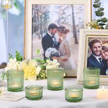 2PCS Ribbed Gold Votive Candle Holders, Assorted Glass Tea Light Candle Holders For Wedding Centerpieces, Brithday, Party And Holiday Decorations - Green - View 4