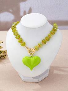 1 pieza Collar con colgante de corazón de acrílico vintage elegante y exagerado, adecuado para regalo del Día de San Valentín, vacaciones en la playa, fiesta, banquete, uso diario - Collar con forma de corazón - Ver 7