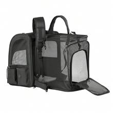 DOGAT Zaino trasportino espandibile per gatti, cani di piccola taglia e cuccioli: borsa da viaggio in rete traspirante, pieghevole, 5 punti di accesso, spallacci imbottiti, tasche laterali e cinghie per il fissaggio al trolley. - nero - Visualizzare 9