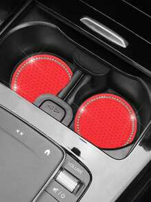 2pcs Car Rhinestone Water Cup Holder Mat Pink Grid Cup Mat Waterproof Anti-Slip Heat-Insulating Cup Mat Car Accessories - Coaster - View 7