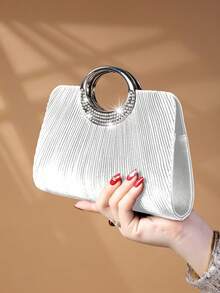 REMANLAND Shiny And Eye-Catching, Elegant And Charming, This Single Rhinestone Decorated Fashion Metal Clutch/Evening Bag Is Suitable For Women To Attend Parties, Weddings, Evening Events, Banquets And Other Occasions. This Evening Bag Is The Ideal Choice For Party Girls And Women. - White - View 3