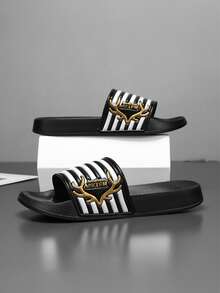 Sandalias de playa de verano para hombre, versátiles y casuales, antideslizantes y resistentes al desgaste, suaves y cómodas, para piscina, baño, uso diario y hogar - oro negro - Ver 4