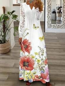 Vestido largo de encaje para mujer, estilo europeo y americano, novedad de primavera y verano. - Negro - Ver 3