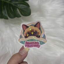 Pegatina de gato siamés lindo "Solo vibras introvertidas", calcomanía de vinilo kawaii introvertida para portátil, botella de agua, funda de teléfono, útiles escolares - Película estrella - Ver 9