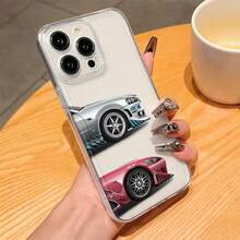 1 pieza Funda de teléfono con patrón de carreras en negro & plata compatible con teléfonos Apple - Multicolor - Ver 3