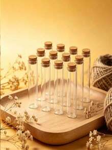 12pcs Glass Jars And Bottles With Cork Stoppers, Used As Wish Bottles Or Bead Storage Containers, Transparent Material. - G - View 1