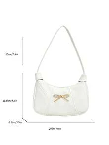Sweet Metal Bow Underarm Bag, New Macaron Color Handbag/Shoulder Bag For Girls, Niche Minimalist Crescent Bag, Suitable For Daily Use - A - View 3