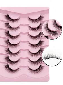 7 Pairs Transparent Stem Natural Style Cross Striped 3D False Eyelashes, Soft Fluffy Faux Mink Lashes, Suitable For Daily Makeup - Black - View 6