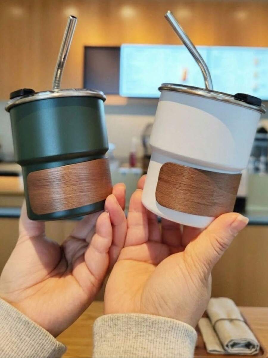 300ml Stainless Steel Coffee Cup With Lid And Straw, Reusable And High Quality, Suitable For Outdoor Camping, Office Or Back To School Gift - A - View 1