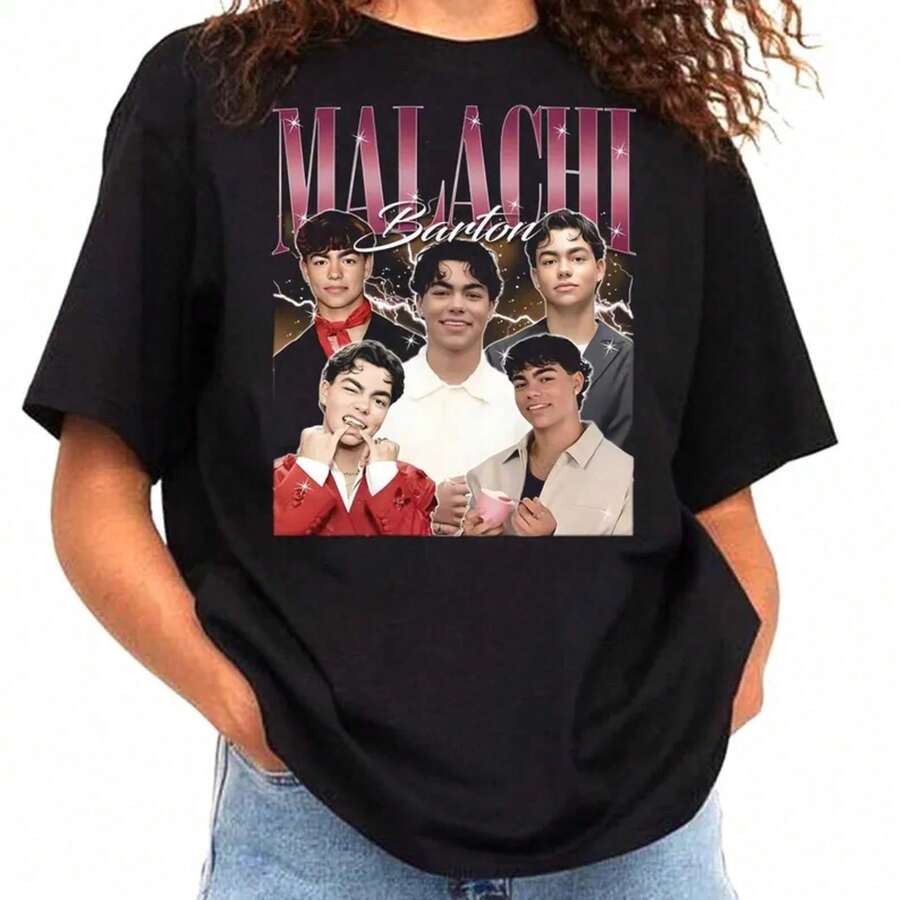 Camiseta divertida de tallas grandes para hombre y mujer con cuello redondo. Camiseta de moda para mujer, camiseta de Malachi Barton de los 90, regalo para hombres y mujeres. - Negro - Ver 1