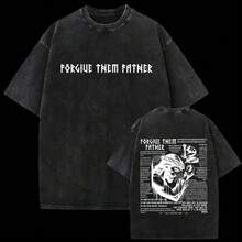 Camiseta Casual para Hombre con Cuello Redondo y Diseño "Perdónalos, Padre", Regalo Festivo para el Día del Padre - Negro - Ver 1