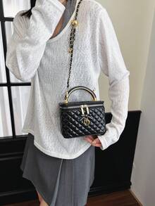 New Hand-Held Box Bag, Minimalist Style, Shoulder & Crossbody Bag - Black - View 6